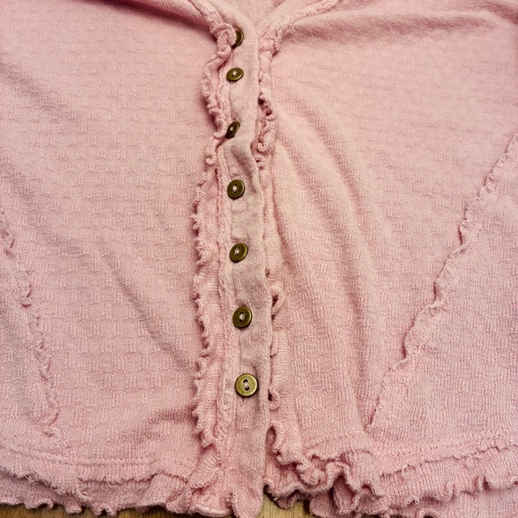 We The Free Women Cardigan Pink Cotton Blend Long Sleeve Button Ruffle Top Large - Picture 8 of 11